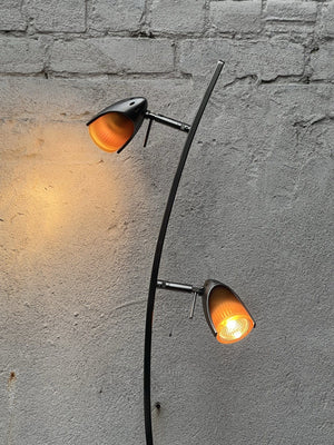 I Like Mike's Mid Century Modern lighting Slim Modern Vintage Tulip Floor Lamp, 1990's, Two Lights, Compact, New Old Stock, Blue (or Amber) Glass