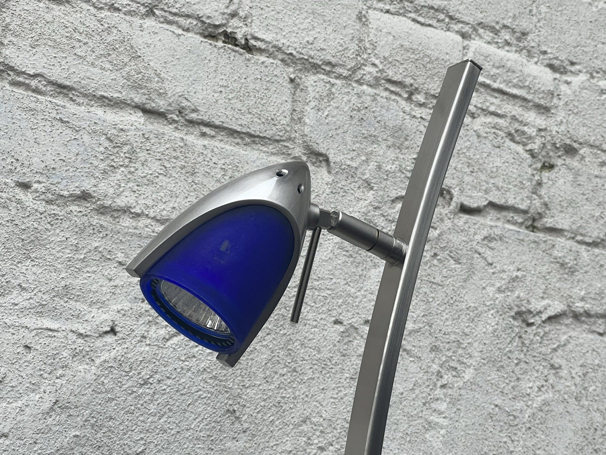 I Like Mike's Mid Century Modern lighting Slim Modern Vintage Tulip Floor Lamp, 1990's, Two Lights, Compact, New Old Stock, Blue (or Amber) Glass