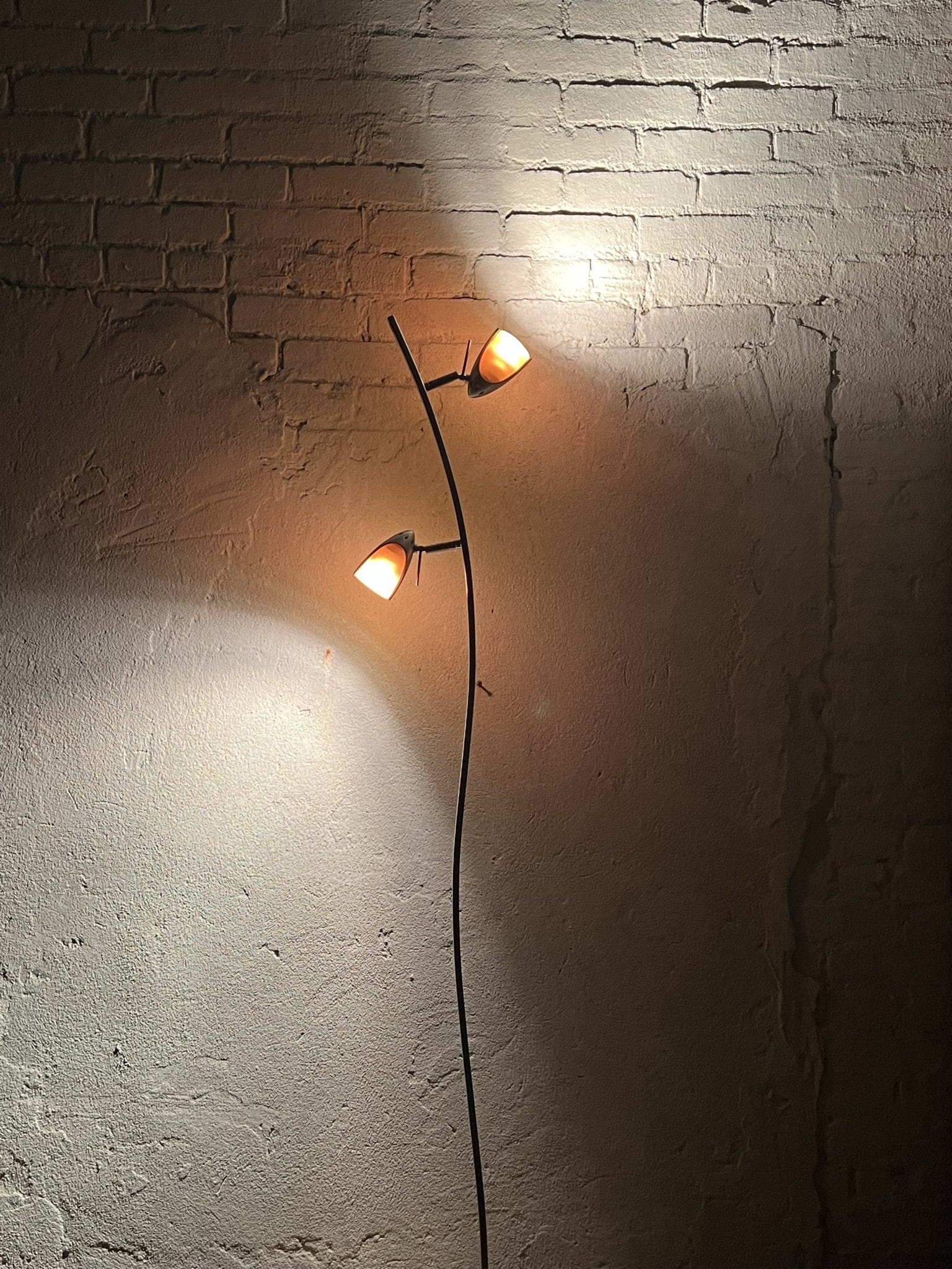 I Like Mike's Mid Century Modern lighting Slim Modern Vintage Tulip Floor Lamp, 1990's, Two Lights, Compact, New Old Stock, Blue (or Amber) Glass