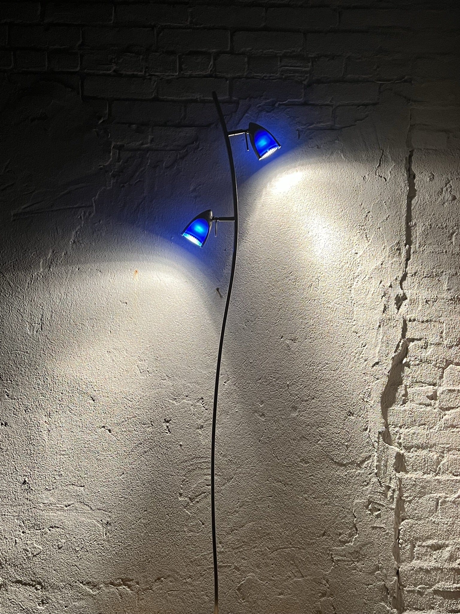 I Like Mike's Mid Century Modern lighting Slim Modern Vintage Tulip Floor Lamp, 1990's, Two Lights, Compact, New Old Stock, Blue (or Amber) Glass