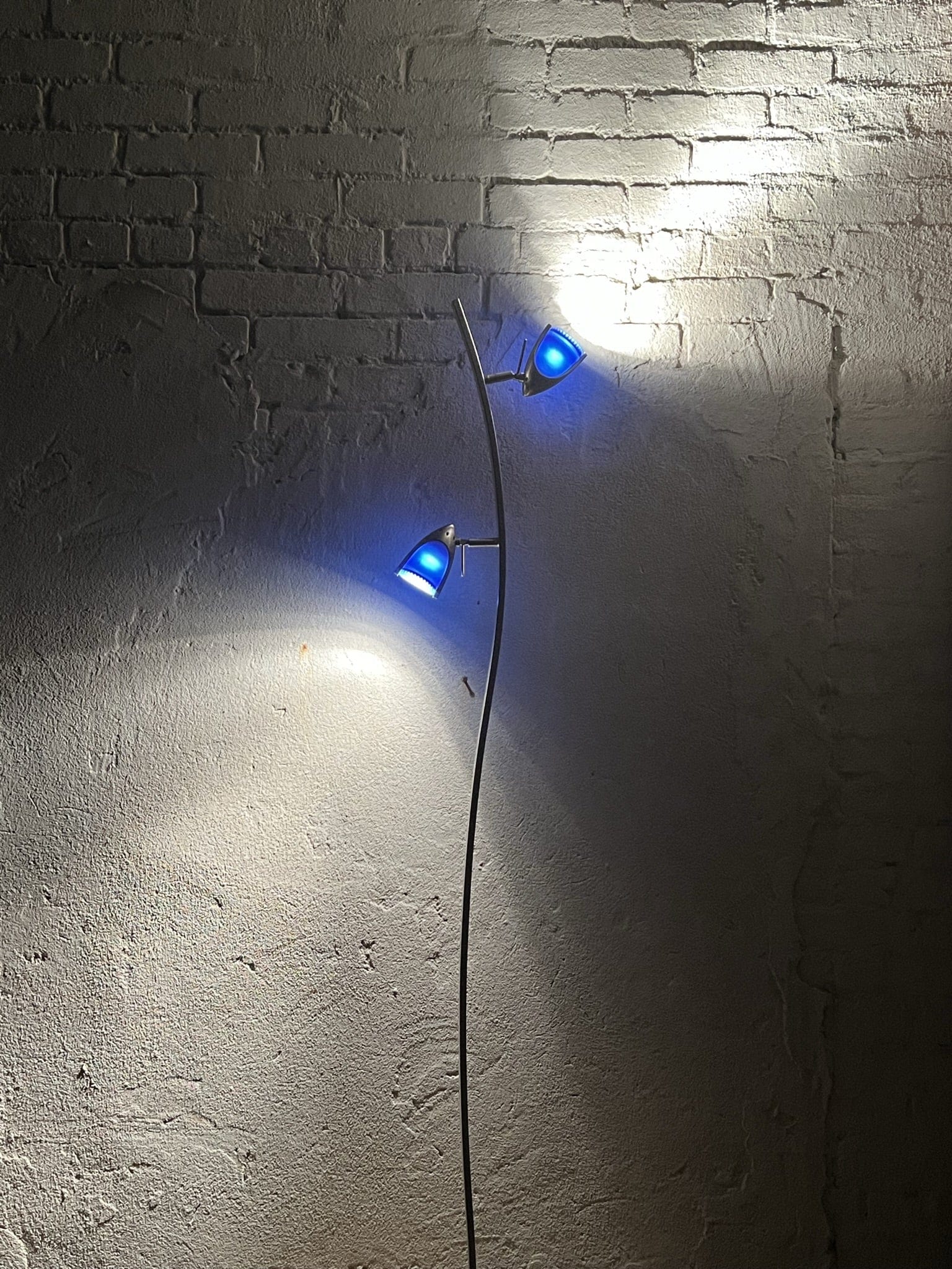 I Like Mike's Mid Century Modern lighting Slim Modern Vintage Tulip Floor Lamp, 1990's, Two Lights, Compact, New Old Stock, Blue (or Amber) Glass