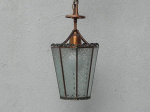 I Like Mike's Mid Century Modern lighting Small Antique Copper Glass Pendant Lamp, Hanging Fixture
