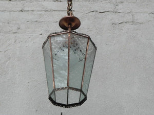 I Like Mike's Mid Century Modern lighting Small Antique Copper Glass Pendant Lamp, Hanging Fixture