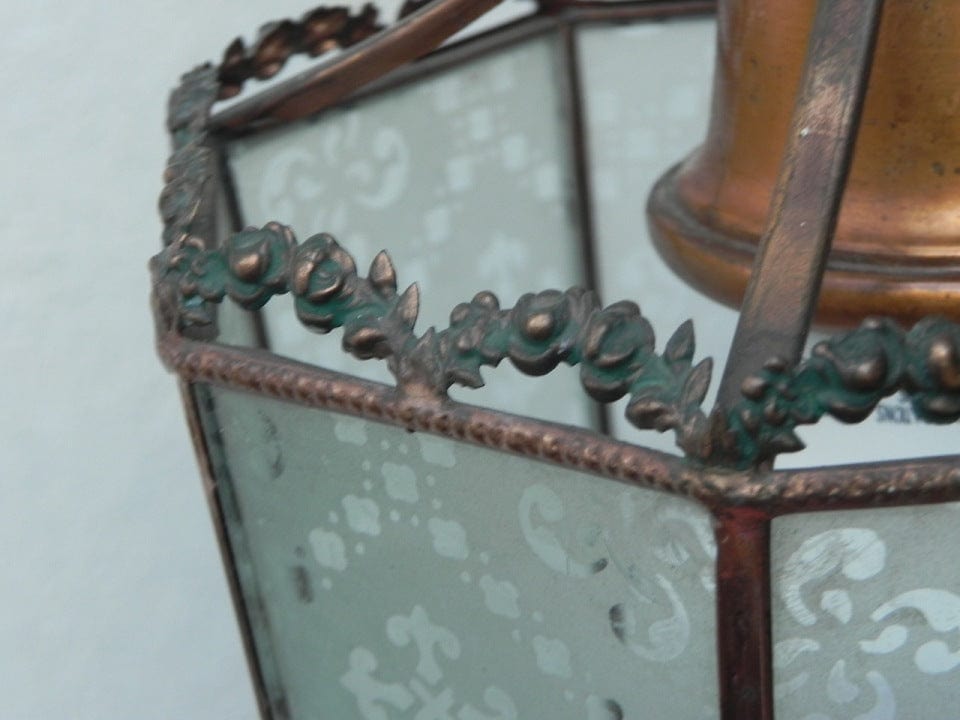I Like Mike's Mid Century Modern lighting Small Antique Copper Glass Pendant Lamp, Hanging Fixture