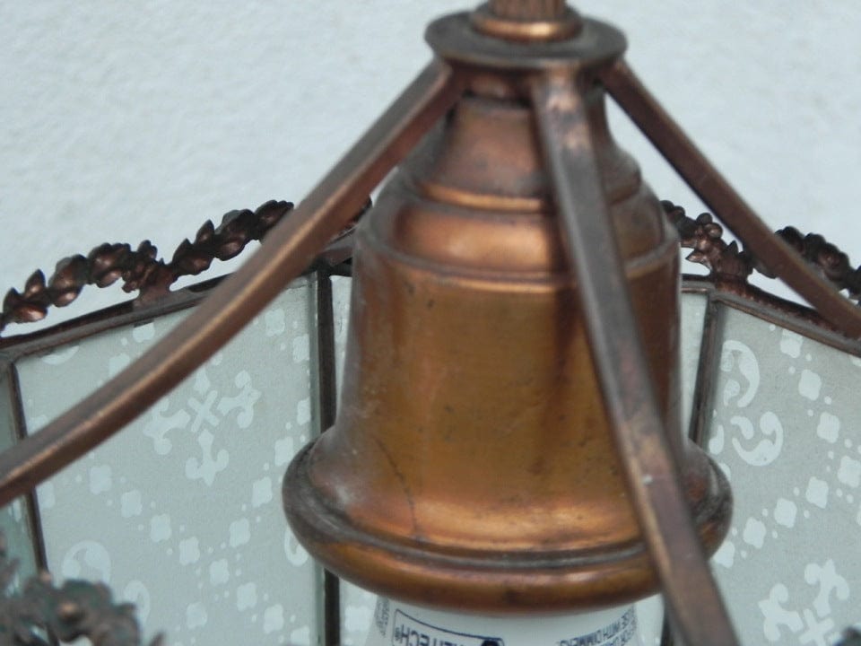 I Like Mike's Mid Century Modern lighting Small Antique Copper Glass Pendant Lamp, Hanging Fixture