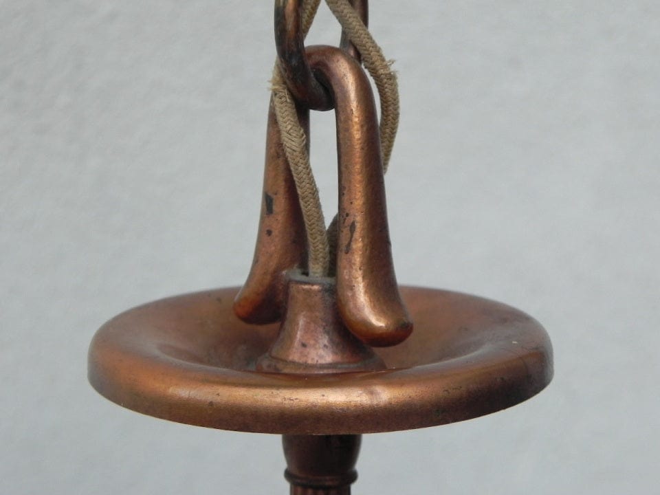 I Like Mike's Mid Century Modern lighting Small Antique Copper Glass Pendant Lamp, Hanging Fixture