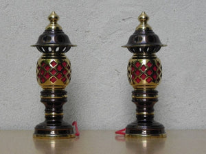 I Like Mike's Mid Century Modern lighting Small Brass & Red Asian Mini Accent Lamps