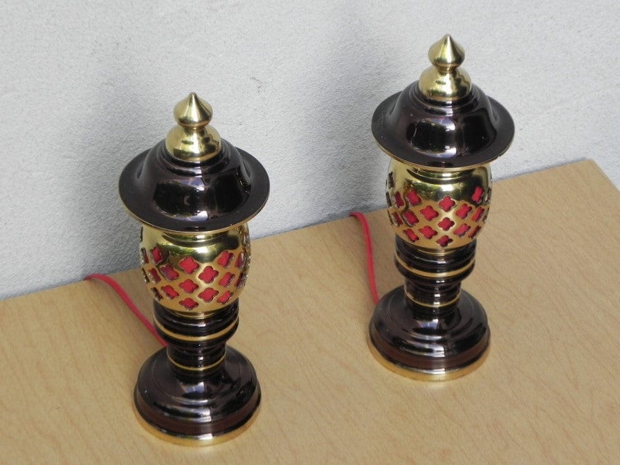 I Like Mike's Mid Century Modern lighting Small Brass & Red Asian Mini Accent Lamps