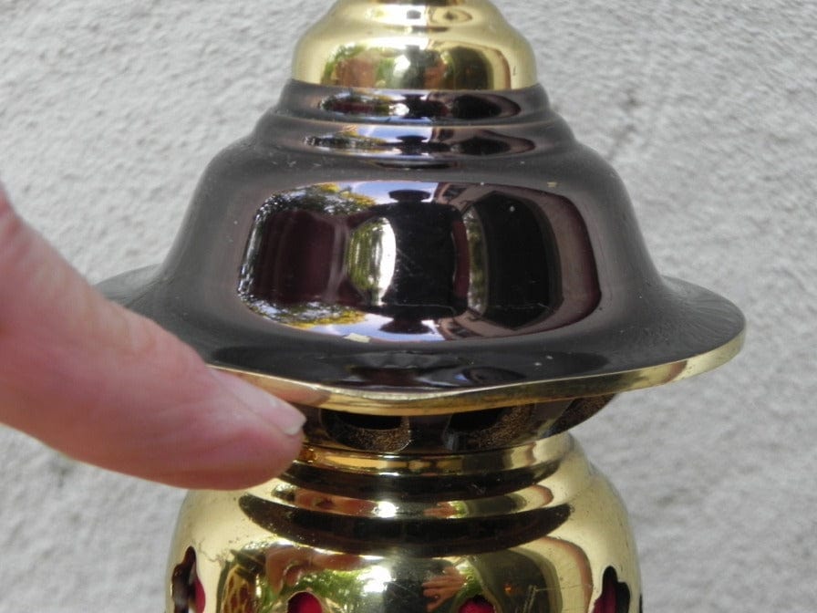 I Like Mike's Mid Century Modern lighting Small Brass & Red Asian Mini Accent Lamps