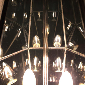 I Like Mike's Mid Century Modern lighting Smoked Glass Soldered Mid Century Pendant Chandelier with 3 LED Flame Bulbs