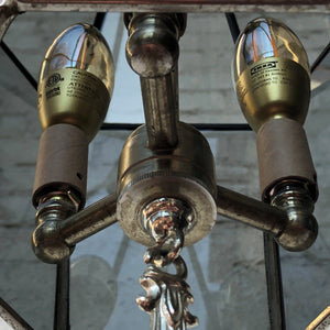 I Like Mike's Mid Century Modern lighting Smoked Glass Soldered Mid Century Pendant Chandelier with 3 LED Flame Bulbs