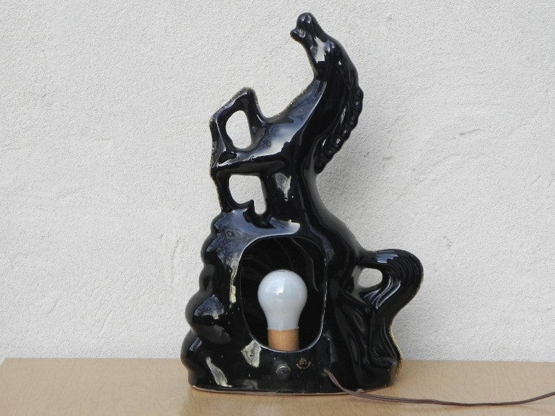 I Like Mike's Mid Century Modern lighting Vintage Gold & Black Ceramic Horse TV Lamp