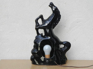I Like Mike's Mid Century Modern lighting Vintage Gold & Black Ceramic Horse TV Lamp