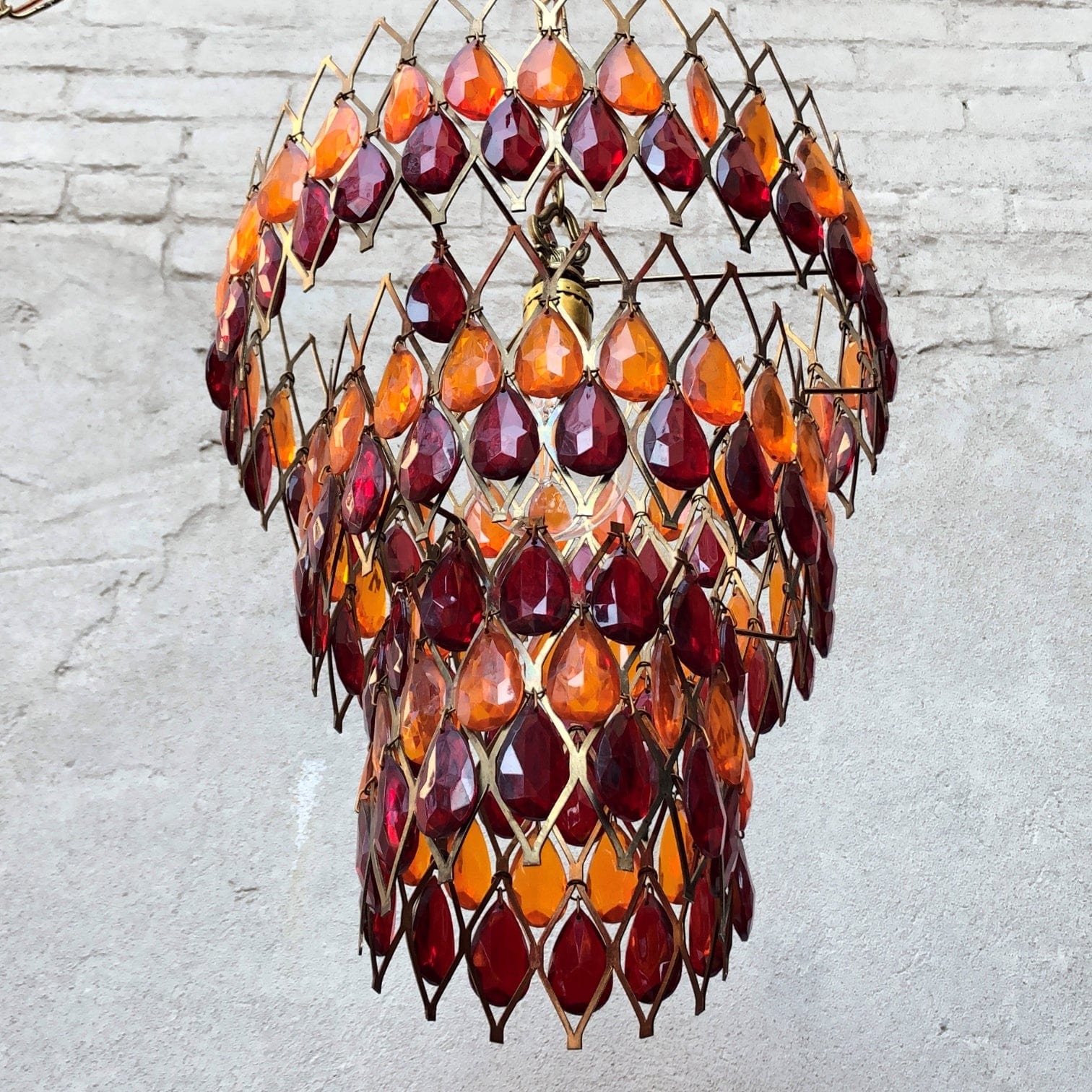 I Like Mike's Mid Century Modern lighting Vintage Mod Orange Red Hanging Chandelier, 1960s Swag Lamp, Two Available