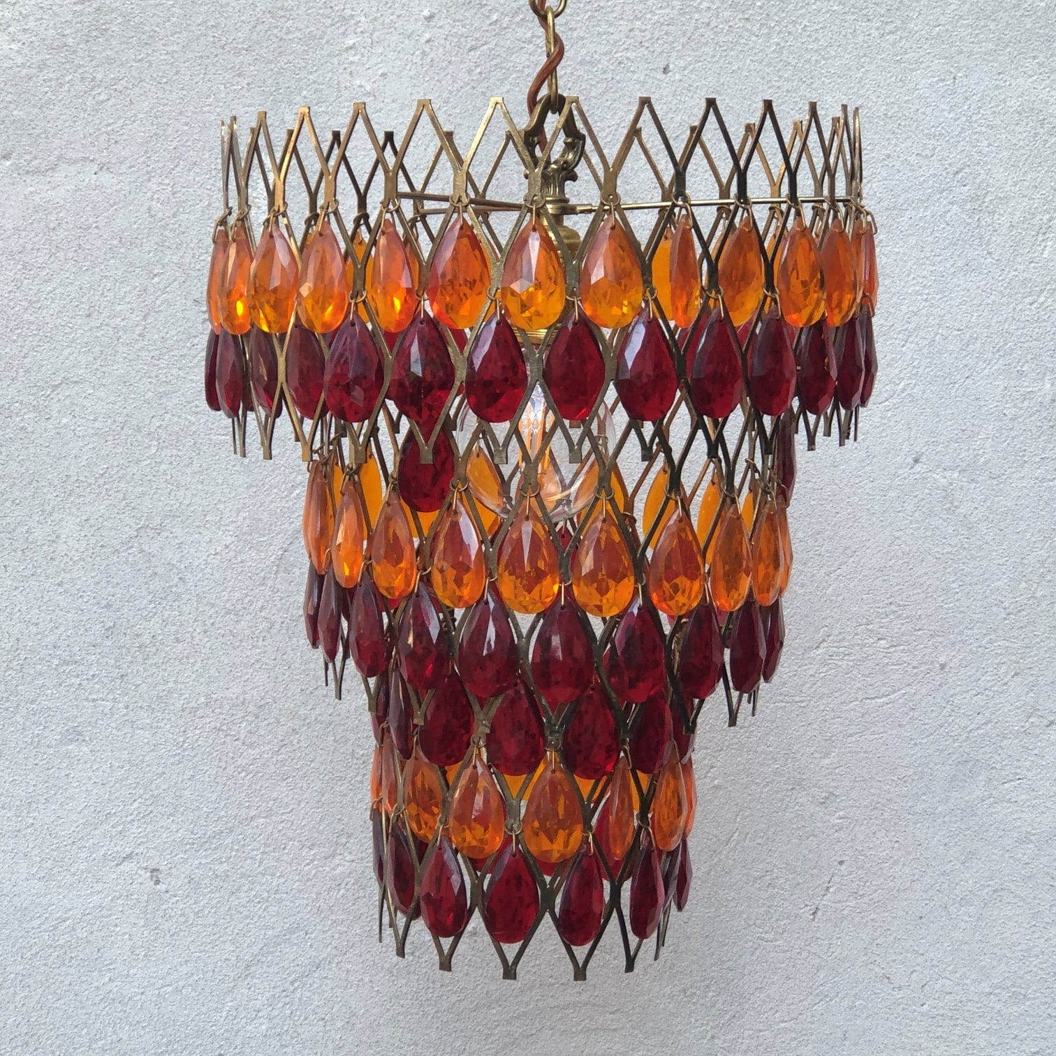 I Like Mike's Mid Century Modern lighting Vintage Mod Orange Red Hanging Chandelier, 1960s Swag Lamp, Two Available