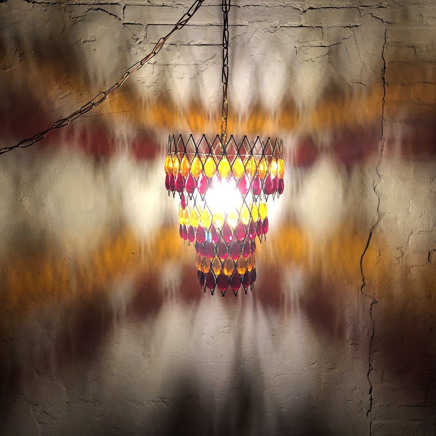 I Like Mike's Mid Century Modern lighting Vintage Mod Orange Red Hanging Chandelier, 1960s Swag Lamp, Two Available