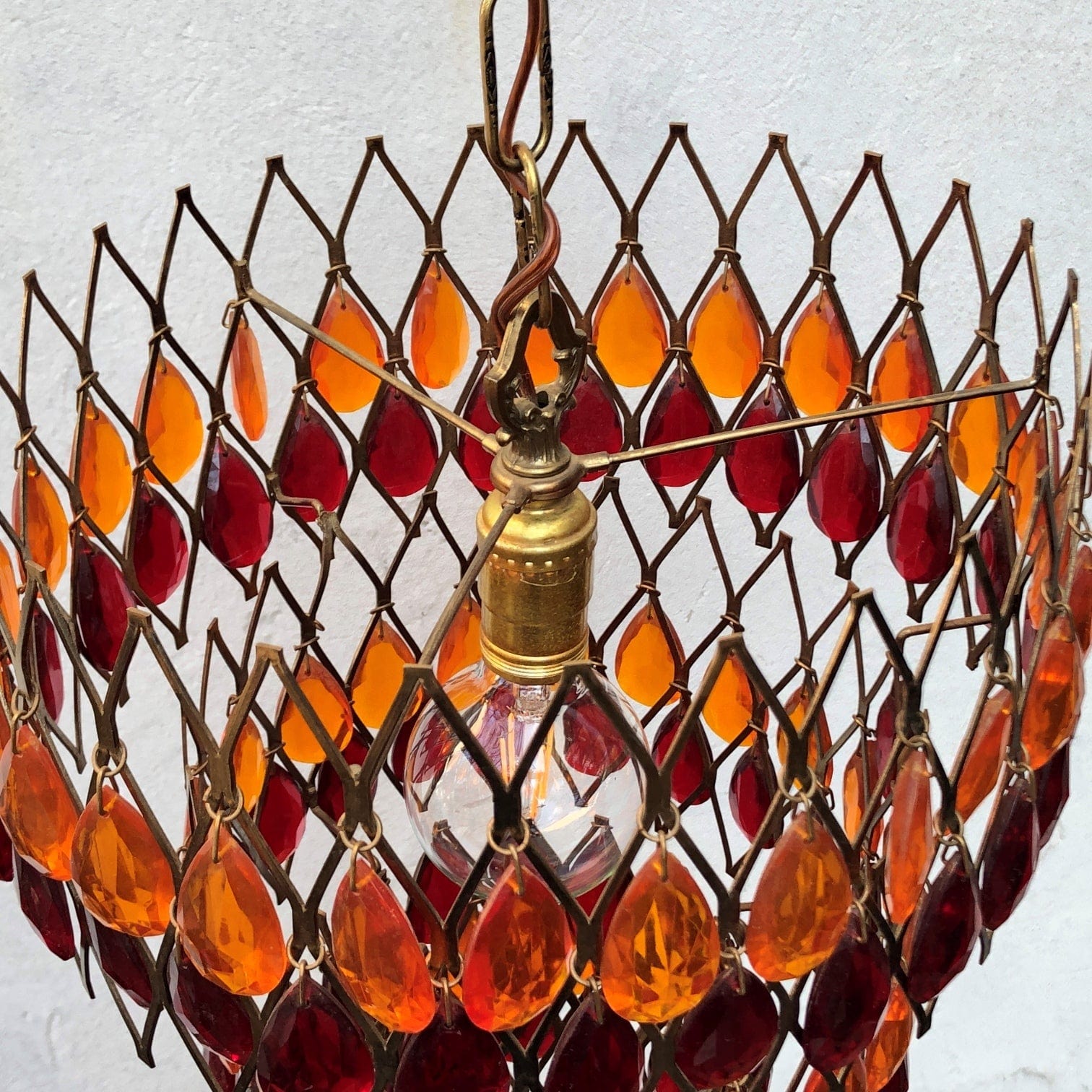 I Like Mike's Mid Century Modern lighting Vintage Mod Orange Red Hanging Chandelier, 1960s Swag Lamp, Two Available