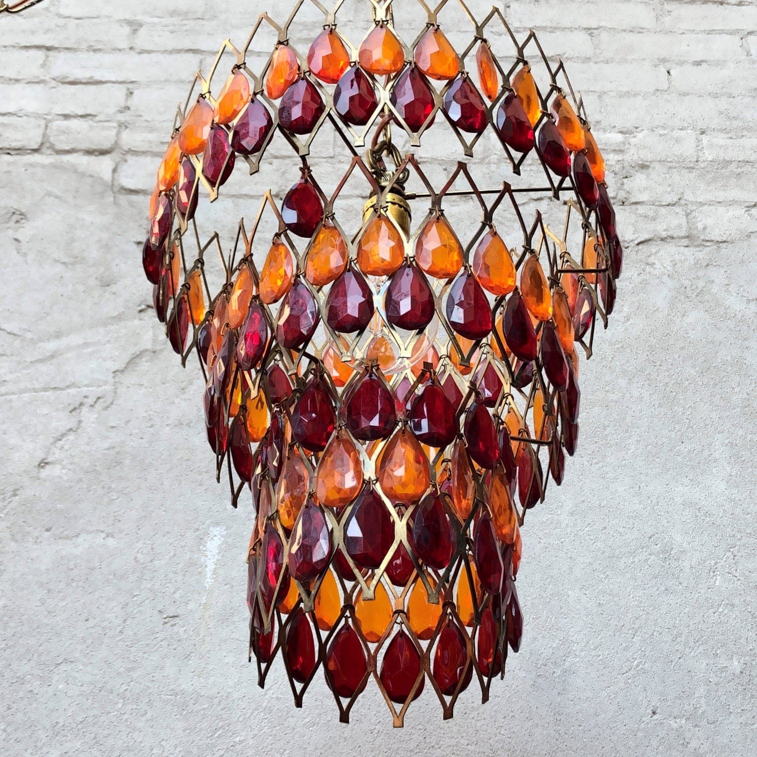 I Like Mike's Mid Century Modern lighting Vintage Mod Orange Red Hanging Chandelier, 1960s Swag Lamp, Two Available