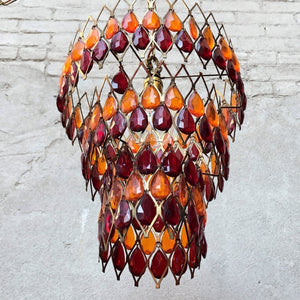 I Like Mike's Mid Century Modern lighting Vintage Mod Orange Red Hanging Chandelier, 1960s Swag Lamp, Two Available