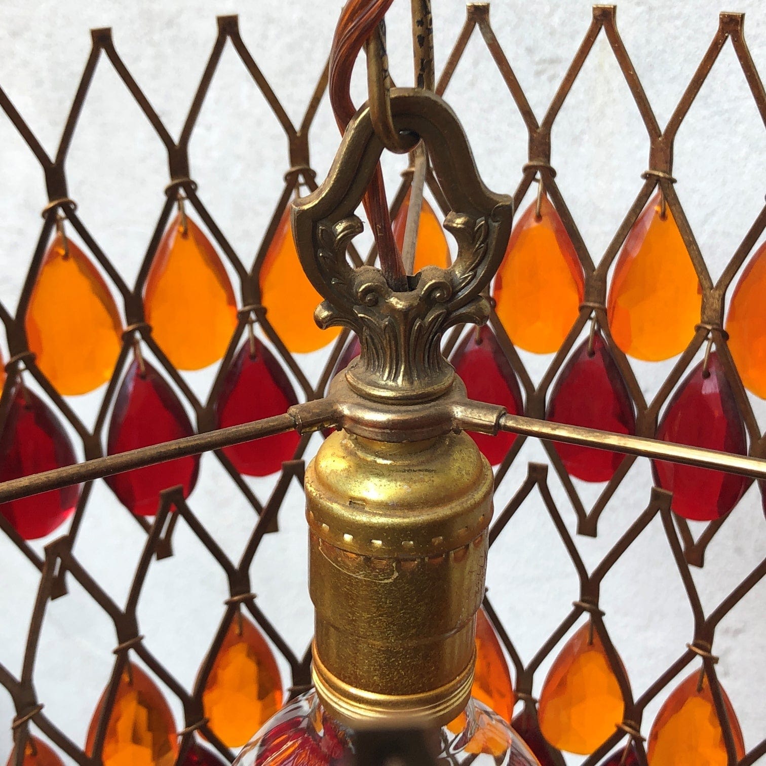 I Like Mike's Mid Century Modern lighting Vintage Mod Orange Red Hanging Chandelier, 1960s Swag Lamp, Two Available
