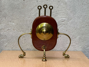 I Like Mike's Mid Century Modern mantel clock Fanciful Wood Brass Mantel Clock Signed 1992