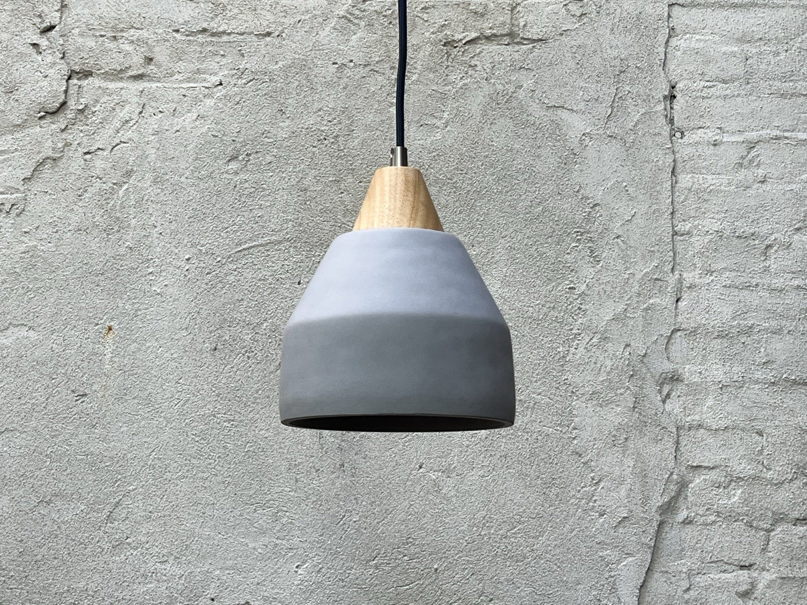 I Like Mike's Mid Century Modern pendant light Domed Concrete and Wood Hanging or Fixture Pendant Lamp - Two Available (New Unused)