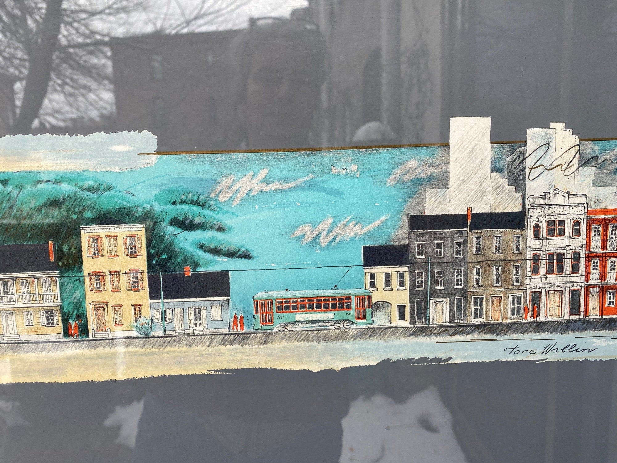 I Like Mike's Mid Century Modern Posters, Prints, & Visual Artwork "Living in New Orleans" Framed Signed Limited Edition Lithograph by Tore Wallen 1984
