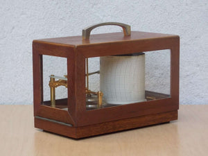 I Like Mike's Mid Century Modern Restored French Maxant Recording Barometer Barograph in Wooden Case