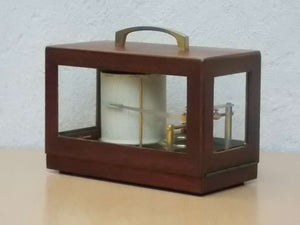 I Like Mike's Mid Century Modern Restored French Maxant Recording Barometer Barograph in Wooden Case