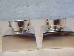 I Like Mike's Mid Century Modern Salt & Pepper Shakers Small Chromed Mixed Metals Salt & Pepper Shakers, Double Set in Box