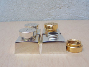 I Like Mike's Mid Century Modern Salt & Pepper Shakers Small Chromed Mixed Metals Salt & Pepper Shakers, Double Set in Box