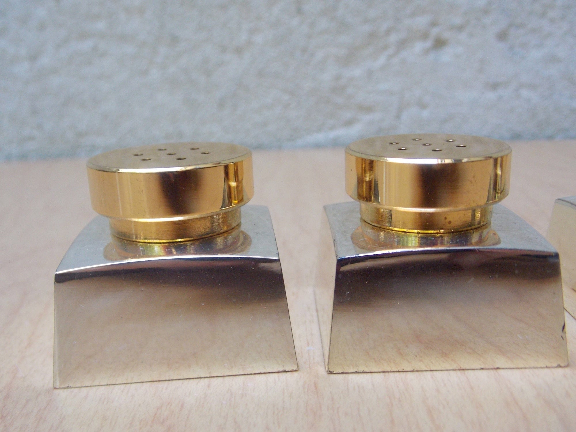 I Like Mike's Mid Century Modern Salt & Pepper Shakers Small Chromed Mixed Metals Salt & Pepper Shakers, Double Set in Box