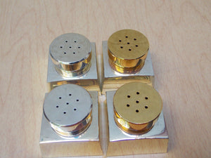 I Like Mike's Mid Century Modern Salt & Pepper Shakers Small Chromed Mixed Metals Salt & Pepper Shakers, Double Set in Box