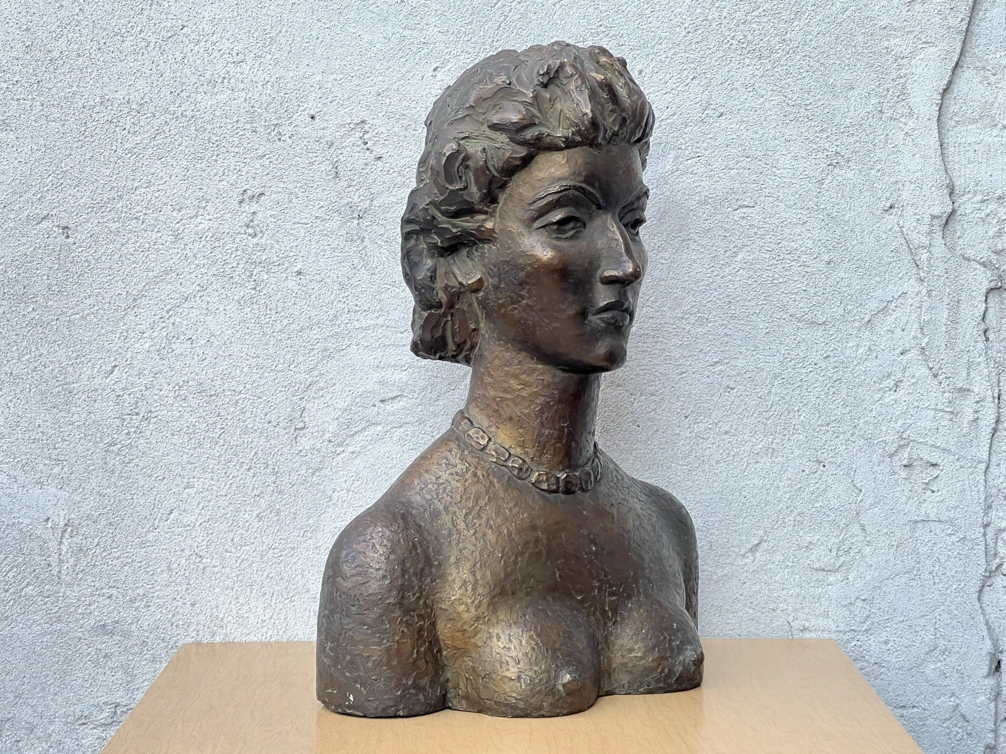 I Like Mike's Mid Century Modern Sculptures & Statues Large Regal Female Nude Bust, Ceramic Scupture with Bronze Finish, by Arlene Wingate C 1950
