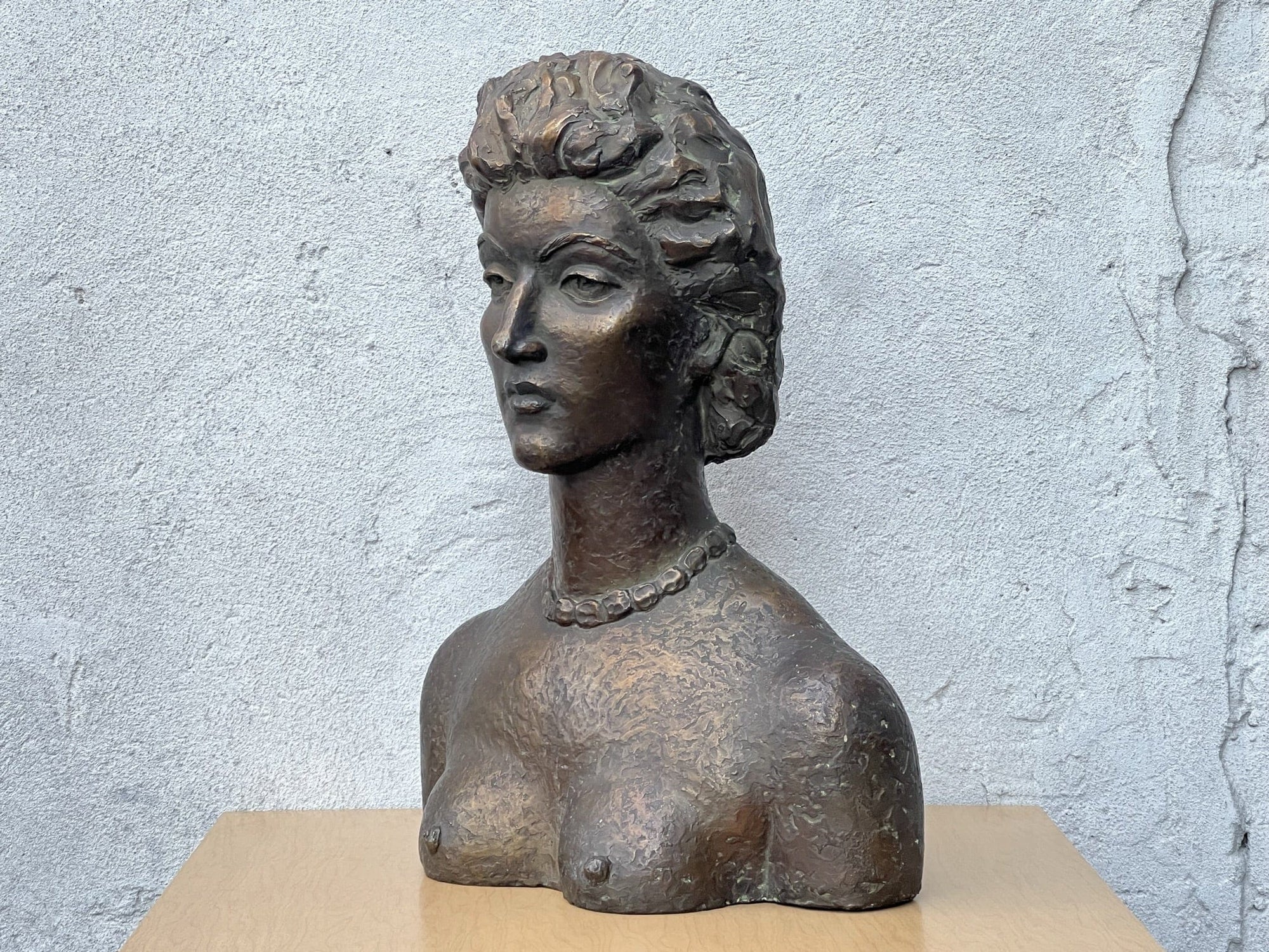 I Like Mike's Mid Century Modern Sculptures & Statues Large Regal Female Nude Bust, Ceramic Scupture with Bronze Finish, by Arlene Wingate C 1950