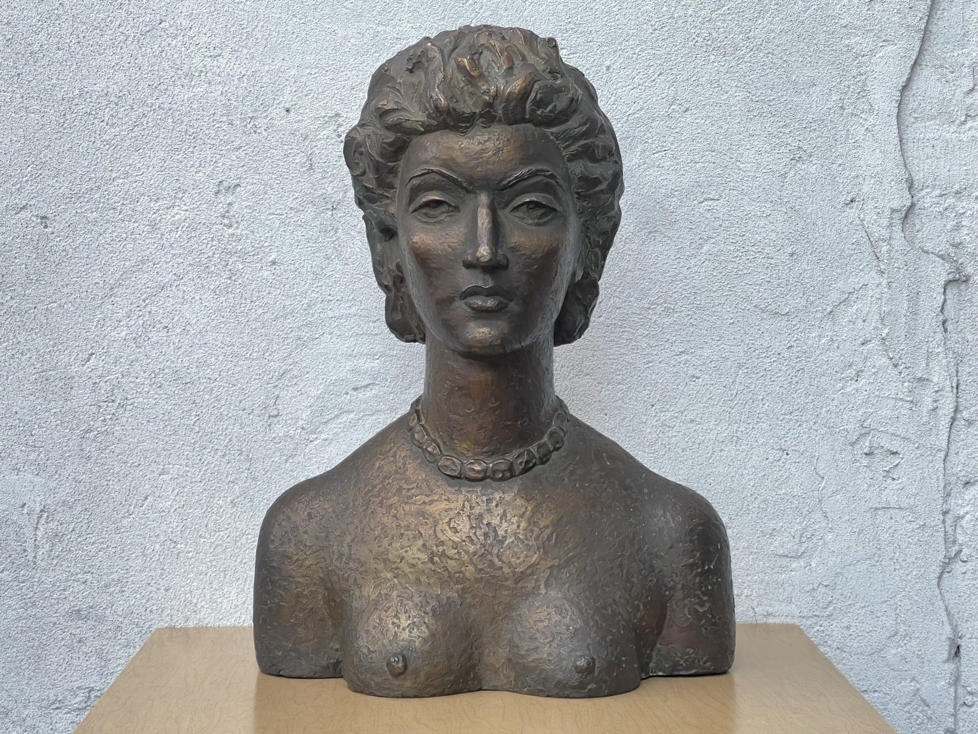 I Like Mike's Mid Century Modern Sculptures & Statues Large Regal Female Nude Bust, Ceramic Scupture with Bronze Finish, by Arlene Wingate C 1950