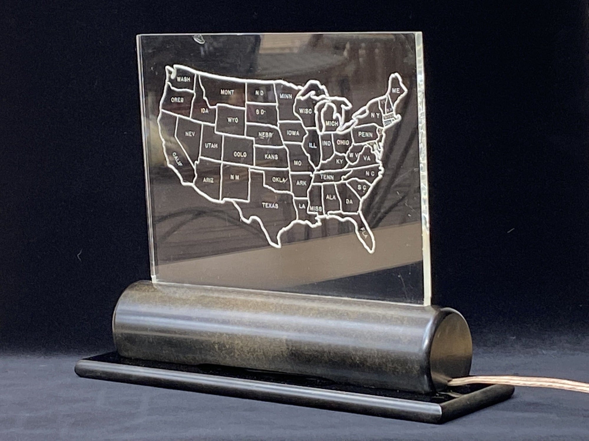 I Like Mike's Mid-Century Modern table lamps Etched Acrylic USA Map TV Lamp with Bakelite Base