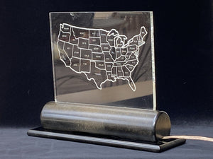I Like Mike's Mid-Century Modern table lamps Etched Acrylic USA Map TV Lamp with Bakelite Base