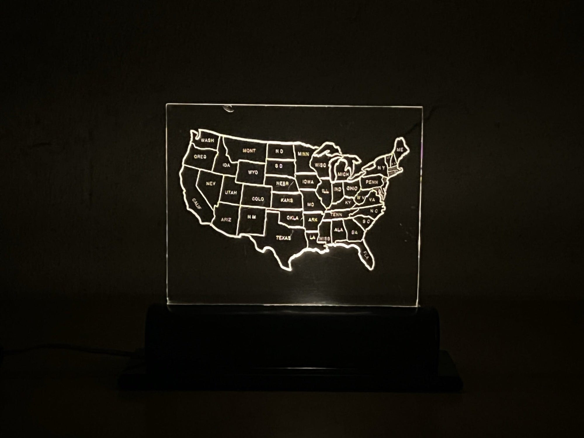 I Like Mike's Mid-Century Modern table lamps Etched Acrylic USA Map TV Lamp with Bakelite Base