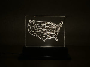 I Like Mike's Mid-Century Modern table lamps Etched Acrylic USA Map TV Lamp with Bakelite Base