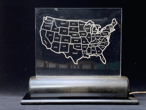 I Like Mike's Mid-Century Modern table lamps Etched Acrylic USA Map TV Lamp with Bakelite Base