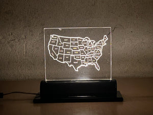 I Like Mike's Mid-Century Modern table lamps Etched Acrylic USA Map TV Lamp with Bakelite Base