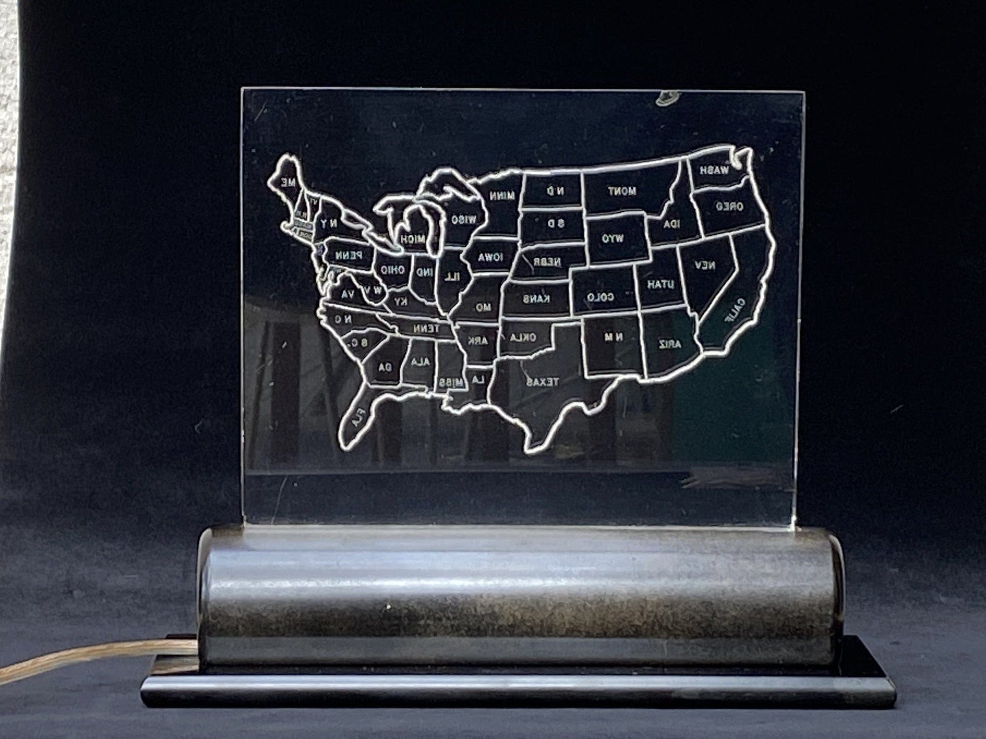 I Like Mike's Mid-Century Modern table lamps Etched Acrylic USA Map TV Lamp with Bakelite Base