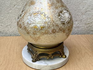 I Like Mike's Mid Century Modern table lamps Pair Mid Century Table Lamps, White Gold Venetian Style Regency with Marble Bases