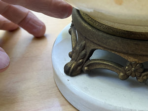 I Like Mike's Mid Century Modern table lamps Pair Mid Century Table Lamps, White Gold Venetian Style Regency with Marble Bases