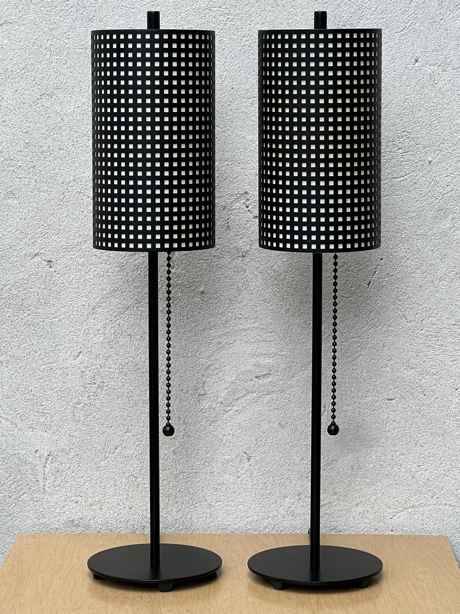 I Like Mike's Mid Century Modern table lamps Pair Slim Black Table Lamps by Kovacs with Metal Black & White Shades