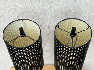 I Like Mike's Mid Century Modern table lamps Pair Slim Black Table Lamps by Kovacs with Metal Black & White Shades