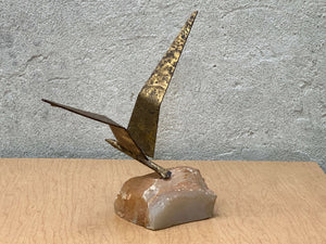 I Like Mike's Mid Century Modern table sculpture Jere Brass Bird in Flight Pink Granite 1968 Signed
