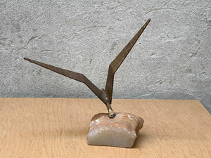 I Like Mike's Mid Century Modern table sculpture Jere Brass Bird in Flight Pink Granite 1968 Signed
