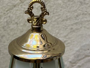 I Like Mike's Mid Century Modern vintage table lamps Pair Small Glass & Brass Boudoir Lamps with Purple Iris Design, 1980s